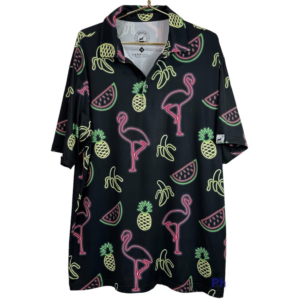 Proud 90 Golf is fun Neon Flamingo Polo 2X